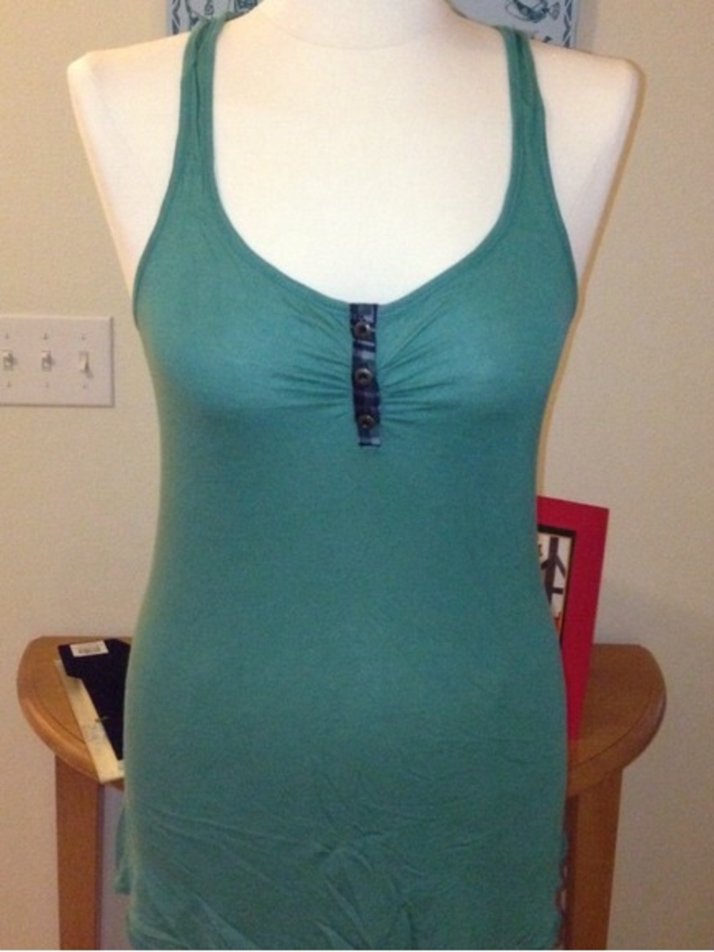 Women’s Teal Racerback Tank Top with Button Trim